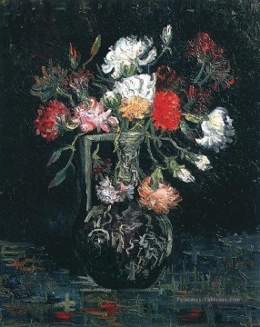  Impressionnistes Tableaux - Vase aux oeillets blancs et rouges Vincent van Gogh Fleurs impressionnistes